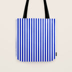 Cobalt Blue and White Vertical Deck Chair Stripe Tote Bag Gallery Image 1