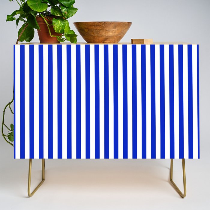 Cobalt Blue and White Vertical Deck Chair Stripe Credenza Gallery Image 1