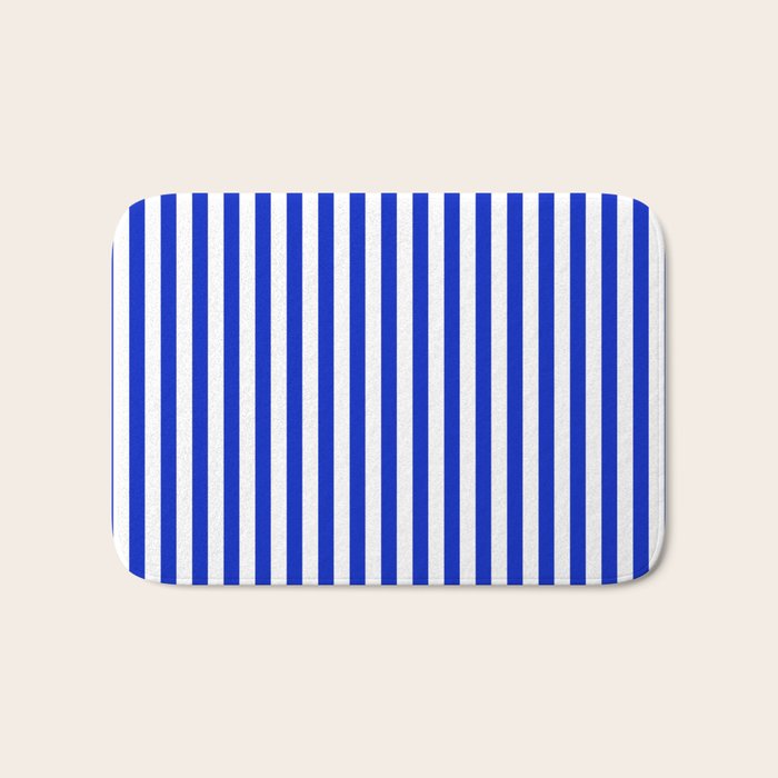 Cobalt Blue and White Vertical Deck Chair Stripe Bath Mat Gallery Image 1
