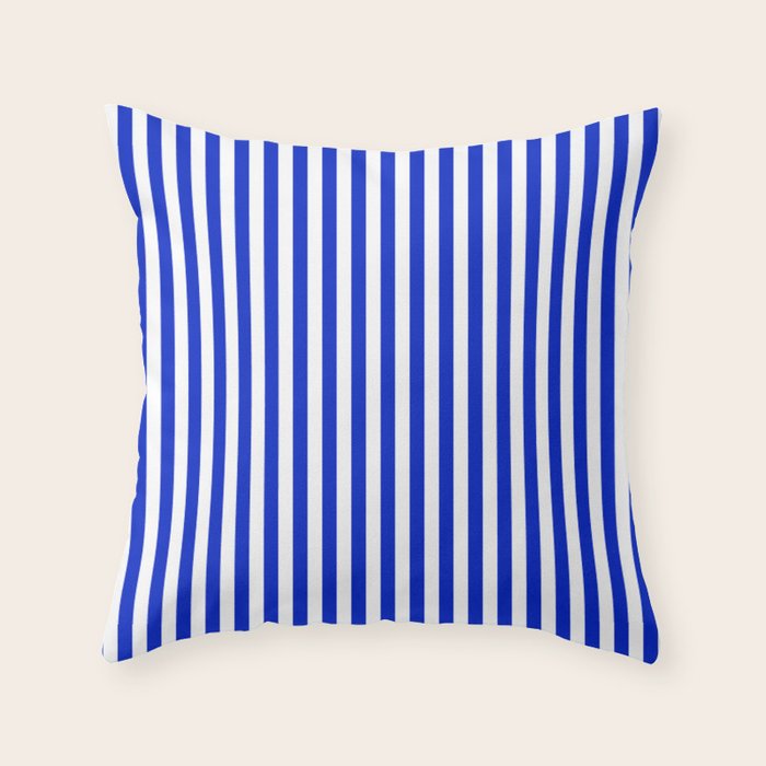 Cobalt Blue and White Vertical Deck Chair Stripe Throw Pillow Gallery Image 6