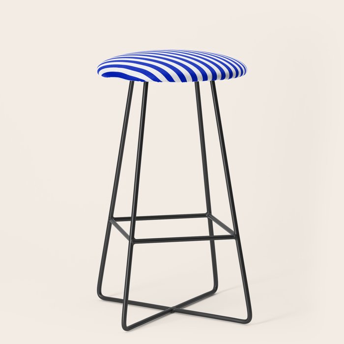Cobalt Blue and White Vertical Deck Chair Stripe Stool Gallery Image 1