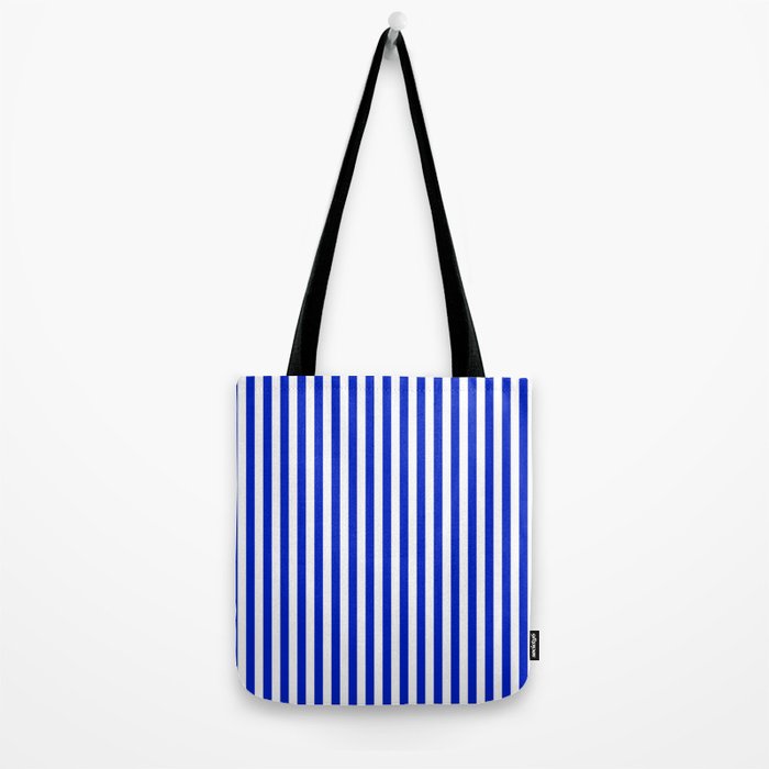 Cobalt Blue and White Vertical Deck Chair Stripe Tote Bag Gallery Image 2