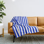 Cobalt Blue and White Vertical Deck Chair Stripe Throw Blanket Gallery Image 1