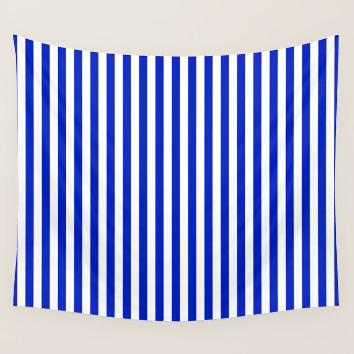 Cobalt Blue and White Vertical Deck Chair Stripe Wall Tapestry Gallery Image 1