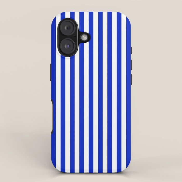 Cobalt Blue and White Vertical Deck Chair Stripe iPhone Case Gallery Image 1