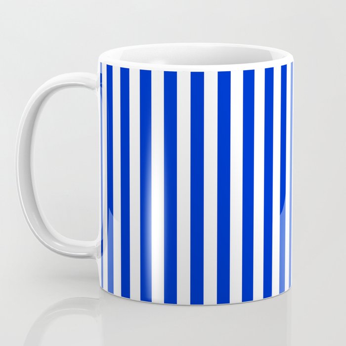 Cobalt Blue and White Vertical Deck Chair Stripe Coffee Mug Gallery Image 3