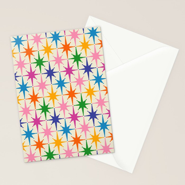 Atomic Stars Colorful Mid Century Modern Starburst Pattern Stationery Card Gallery Image 2