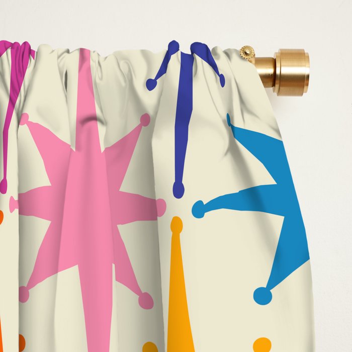 Atomic Stars Colorful Mid Century Modern Starburst Pattern Window Curtain Gallery Image 2