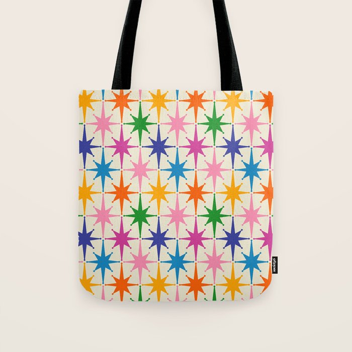 Atomic Stars Colorful Mid Century Modern Starburst Pattern Tote Bag Gallery Image 1