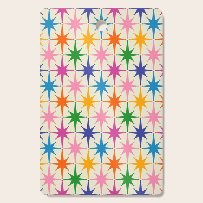 Atomic Stars Colorful Mid Century Modern Starburst Pattern Cutting Board Gallery Image 1