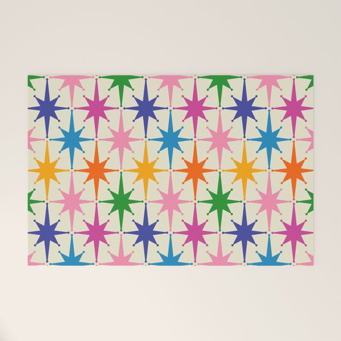 Atomic Stars Colorful Mid Century Modern Starburst Pattern Welcome Mat Gallery Image 1
