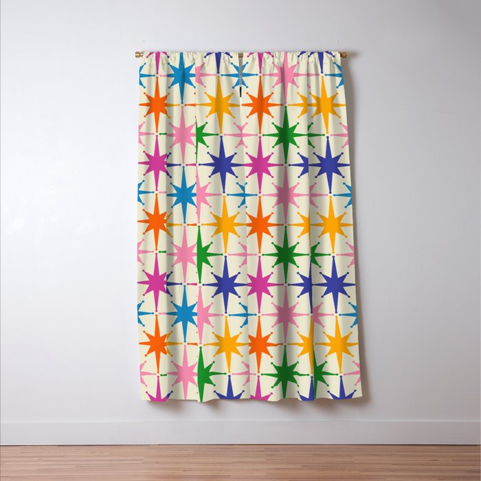 Atomic Stars Colorful Mid Century Modern Starburst Pattern Window Curtain Gallery Image 3
