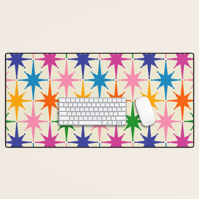 Atomic Stars Colorful Mid Century Modern Starburst Pattern Desk Mat Gallery Image 1