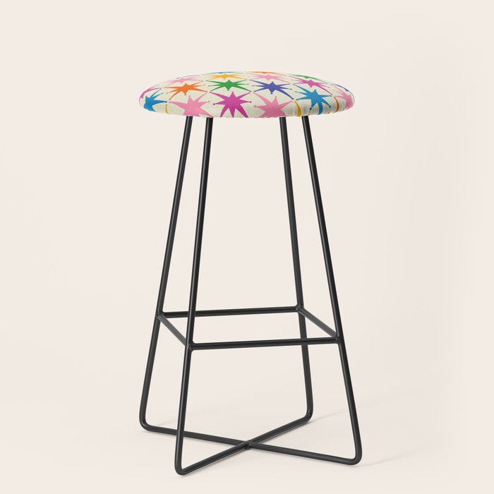 Atomic Stars Colorful Mid Century Modern Starburst Pattern Stool Gallery Image 1