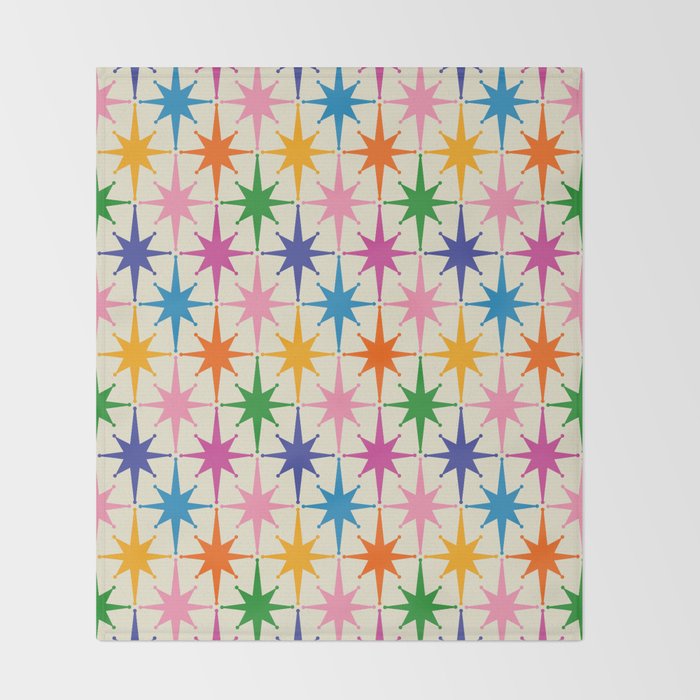 Atomic Stars Colorful Mid Century Modern Starburst Pattern Throw Blanket Gallery Image 2