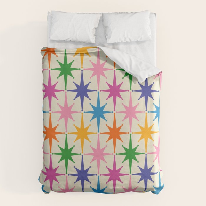 Atomic Stars Colorful Mid Century Modern Starburst Pattern Duvet Cover Gallery Image 6