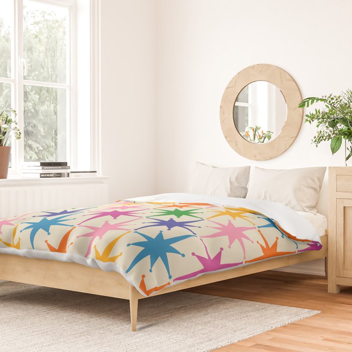 Atomic Stars Colorful Mid Century Modern Starburst Pattern Duvet Cover Gallery Image 2