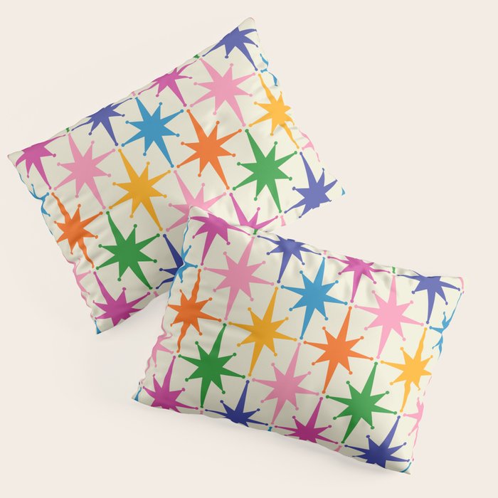 Atomic Stars Colorful Mid Century Modern Starburst Pattern Pillow Sham Gallery Image 3