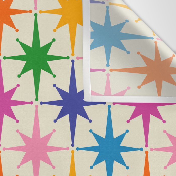 Atomic Stars Colorful Mid Century Modern Starburst Pattern Wall Tapestry Gallery Image 3