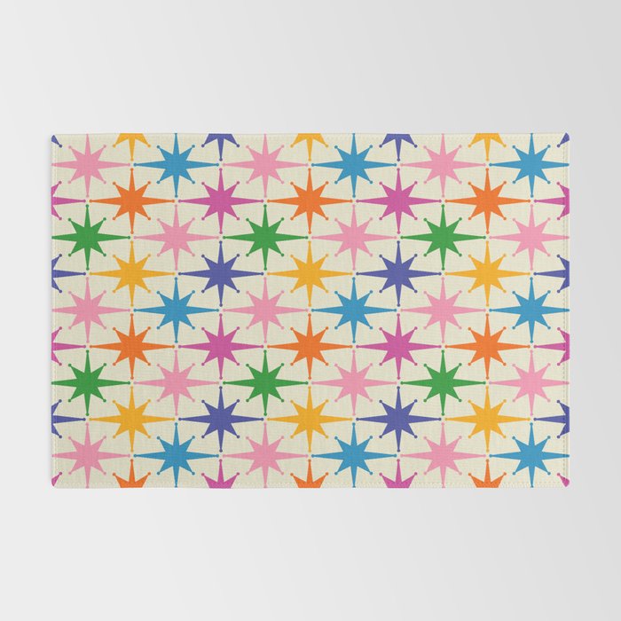 Atomic Stars Colorful Mid Century Modern Starburst Pattern Rug Gallery Image 2