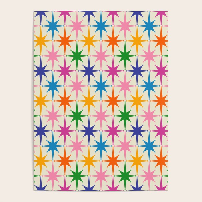 Atomic Stars Colorful Mid Century Modern Starburst Pattern Poster Gallery Image 1