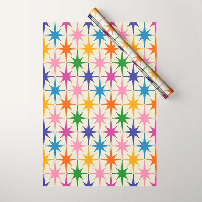 Atomic Stars Colorful Mid Century Modern Starburst Pattern Wrapping Paper Gallery Image 1