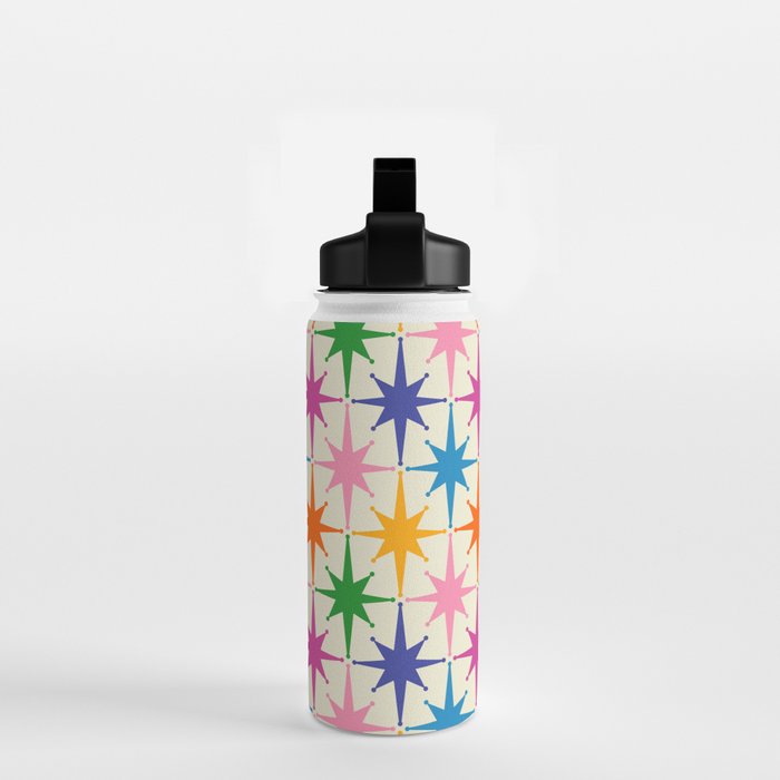 Atomic Stars Colorful Mid Century Modern Starburst Pattern Water Bottle Gallery Image 2