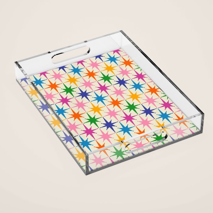 Atomic Stars Colorful Mid Century Modern Starburst Pattern Acrylic Tray Gallery Image 1