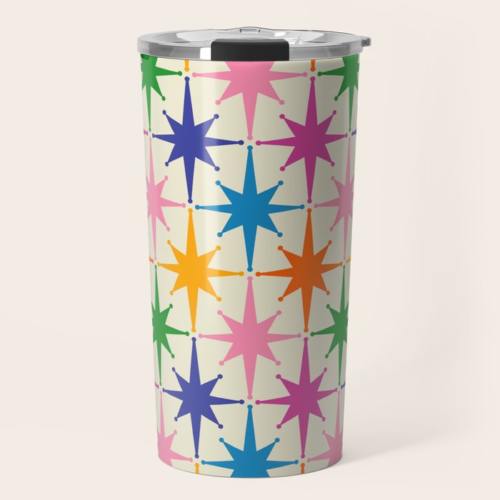 Atomic Stars Colorful Mid Century Modern Starburst Pattern Travel Mug Gallery Image 1