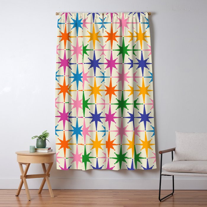 Atomic Stars Colorful Mid Century Modern Starburst Pattern Window Curtain Gallery Image 1