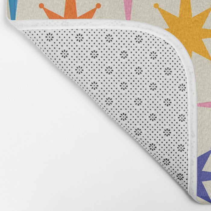 Atomic Stars Colorful Mid Century Modern Starburst Pattern Bath Mat Gallery Image 2