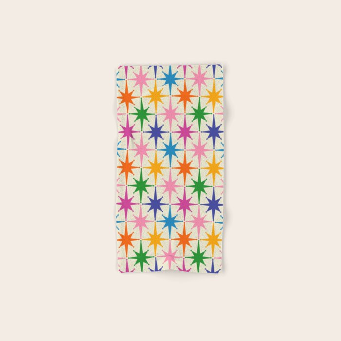 Atomic Stars Colorful Mid Century Modern Starburst Pattern Bath Towel Gallery Image 1