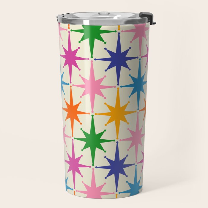Atomic Stars Colorful Mid Century Modern Starburst Pattern Travel Mug Gallery Image 2