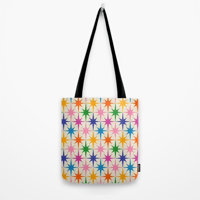 Atomic Stars Colorful Mid Century Modern Starburst Pattern Tote Bag Gallery Image 2