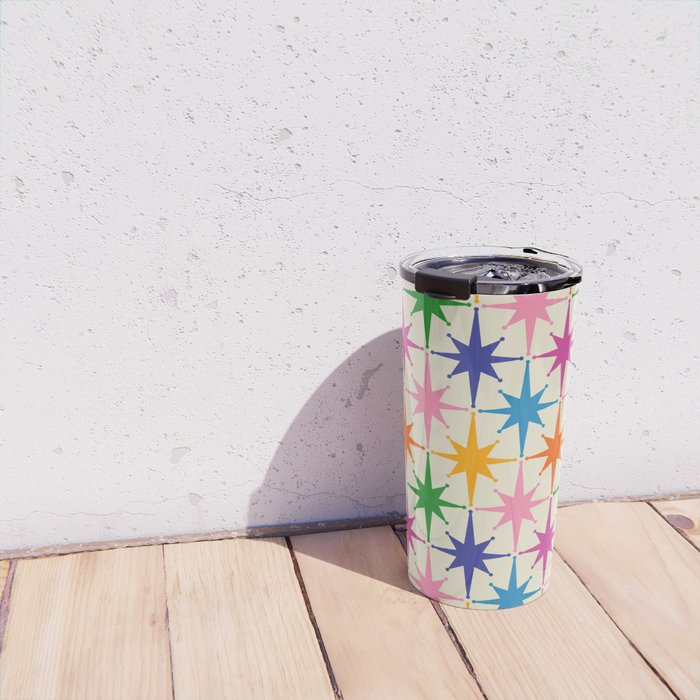 Atomic Stars Colorful Mid Century Modern Starburst Pattern Travel Mug Gallery Image 4