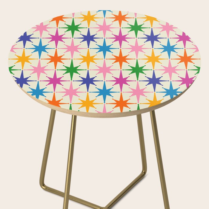 Atomic Stars Colorful Mid Century Modern Starburst Pattern Side Table Gallery Image 2