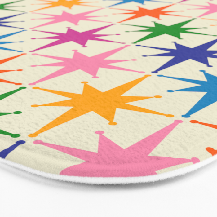 Atomic Stars Colorful Mid Century Modern Starburst Pattern Bath Mat Gallery Image 3