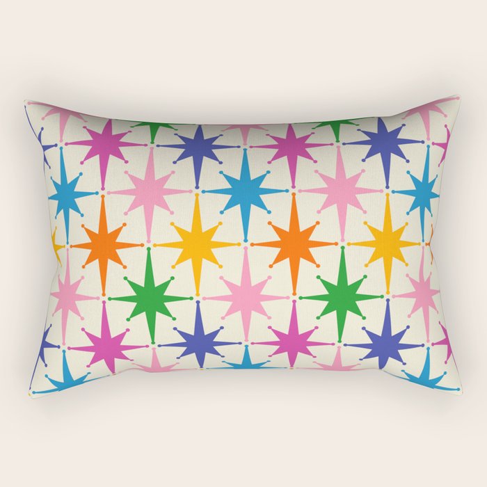 Atomic Stars Colorful Mid Century Modern Starburst Pattern Rectangular Pillow Gallery Image 2
