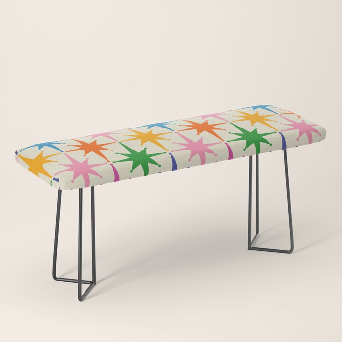 Atomic Stars Colorful Mid Century Modern Starburst Pattern Bench Gallery Image 1