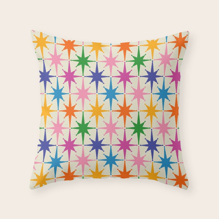 Atomic Stars Colorful Mid Century Modern Starburst Pattern Throw Pillow Gallery Image 1