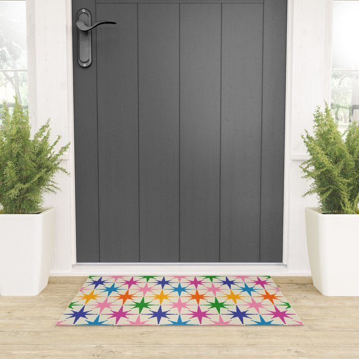 Atomic Stars Colorful Mid Century Modern Starburst Pattern Welcome Mat Gallery Image 3