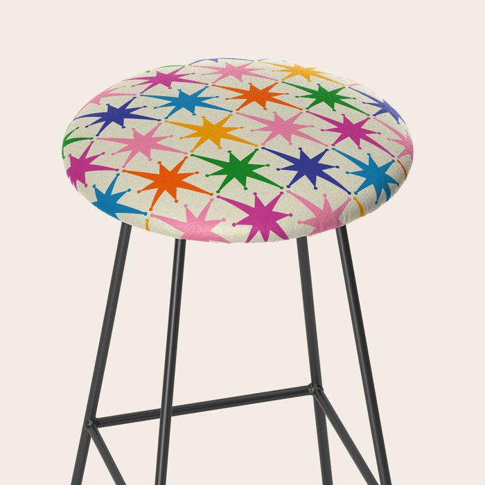 Atomic Stars Colorful Mid Century Modern Starburst Pattern Stool Gallery Image 2
