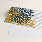 Floral Blooms and Stripes, Navy Blue, Teal, Yellow, Gray Wrapping Paper Gallery Image 2