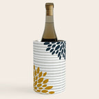 Floral Blooms and Stripes, Navy Blue, Teal, Yellow, Gray Wine Chiller Gallery Image 1