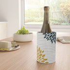 Floral Blooms and Stripes, Navy Blue, Teal, Yellow, Gray Wine Chiller Gallery Image 4