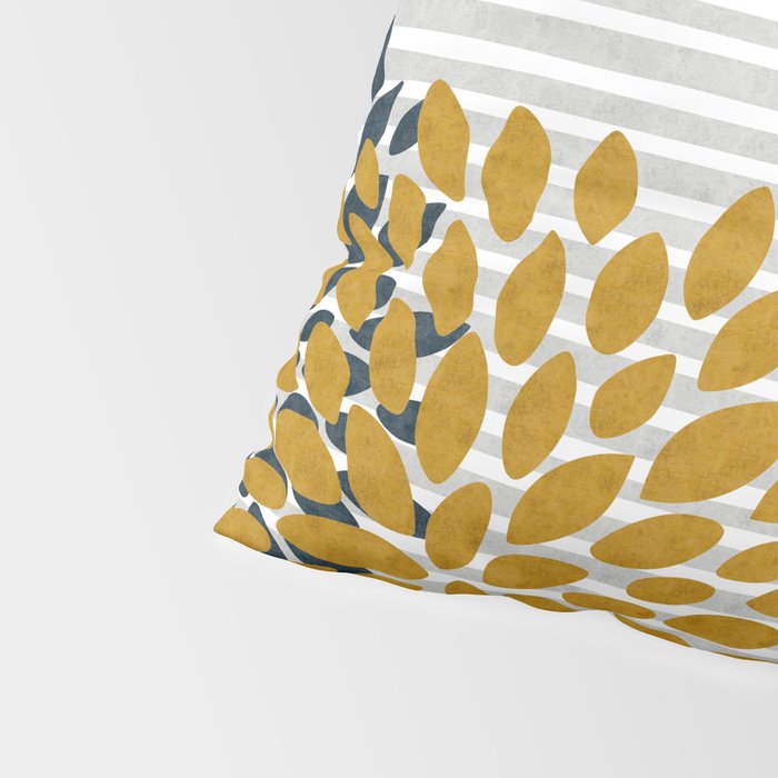Floral Blooms and Stripes, Navy Blue, Teal, Yellow, Gray Pillow Sham Gallery Image 4