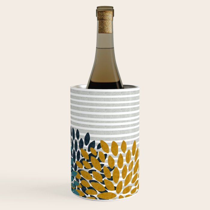 Floral Blooms and Stripes, Navy Blue, Teal, Yellow, Gray Wine Chiller Gallery Image 2