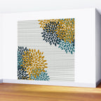 Floral Blooms and Stripes, Navy Blue, Teal, Yellow, Gray Wall Mural Gallery Image 2
