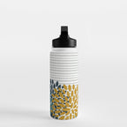 Floral Blooms and Stripes, Navy Blue, Teal, Yellow, Gray Water Bottle Gallery Image 3