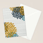 Floral Blooms and Stripes, Navy Blue, Teal, Yellow, Gray Stationery Card Gallery Image 2